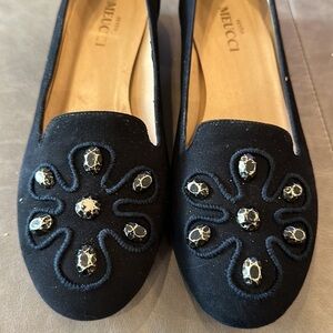 Sesto Meuuci Black Suede Embellished Slip-On Loafers Size 8